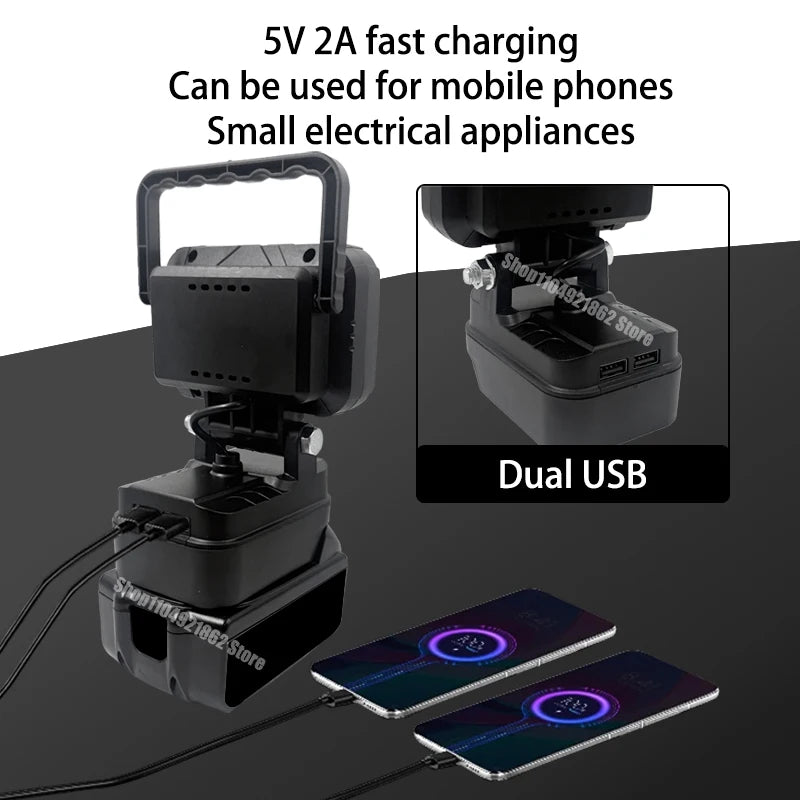 Power Tool Parts for Makita for Milwaukee for Dewalt 18V Lithium Battery LED Work Lights Lamp Hand Lantern Spotlight USB Charger