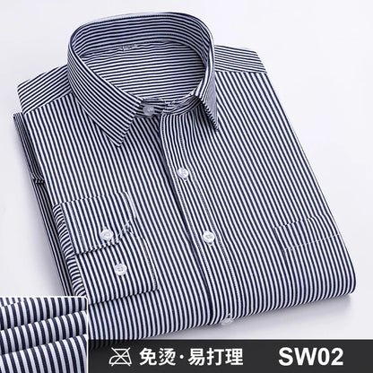 Men's Formal Shirt Long Sleeve S~8XL Oversized Office Solid Color Striped Anti-wrinkle Non-ironing Fashion Business White Shirts