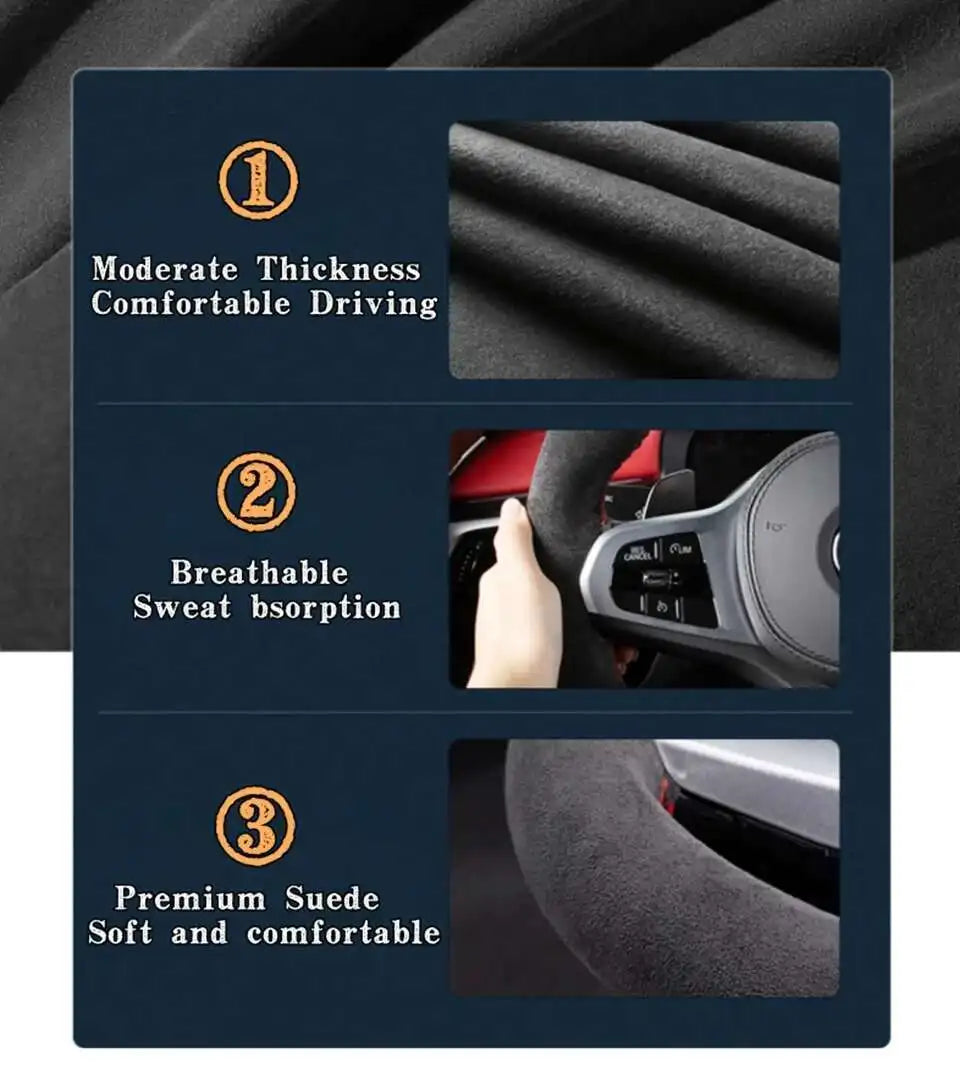 For Seat Leon Cupra R Leon ST Cupra Leon ST Cupra Ateca Cupra Ateca FR Anti-Slip Black Suede Braid Car Steering Wheel Cover