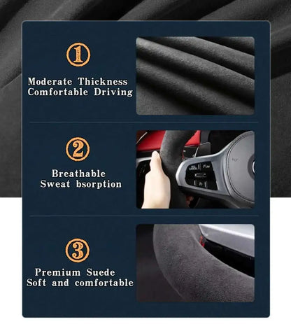 For Seat Leon Cupra R Leon ST Cupra Leon ST Cupra Ateca Cupra Ateca FR Anti-Slip Black Suede Braid Car Steering Wheel Cover
