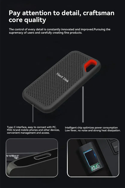High-speed External Hd 2TB High-quality Hard Drive 128TB 64TB Portable SSD USB3.1 Solid State Disk for Mac/ Pc/Laptops/Phones