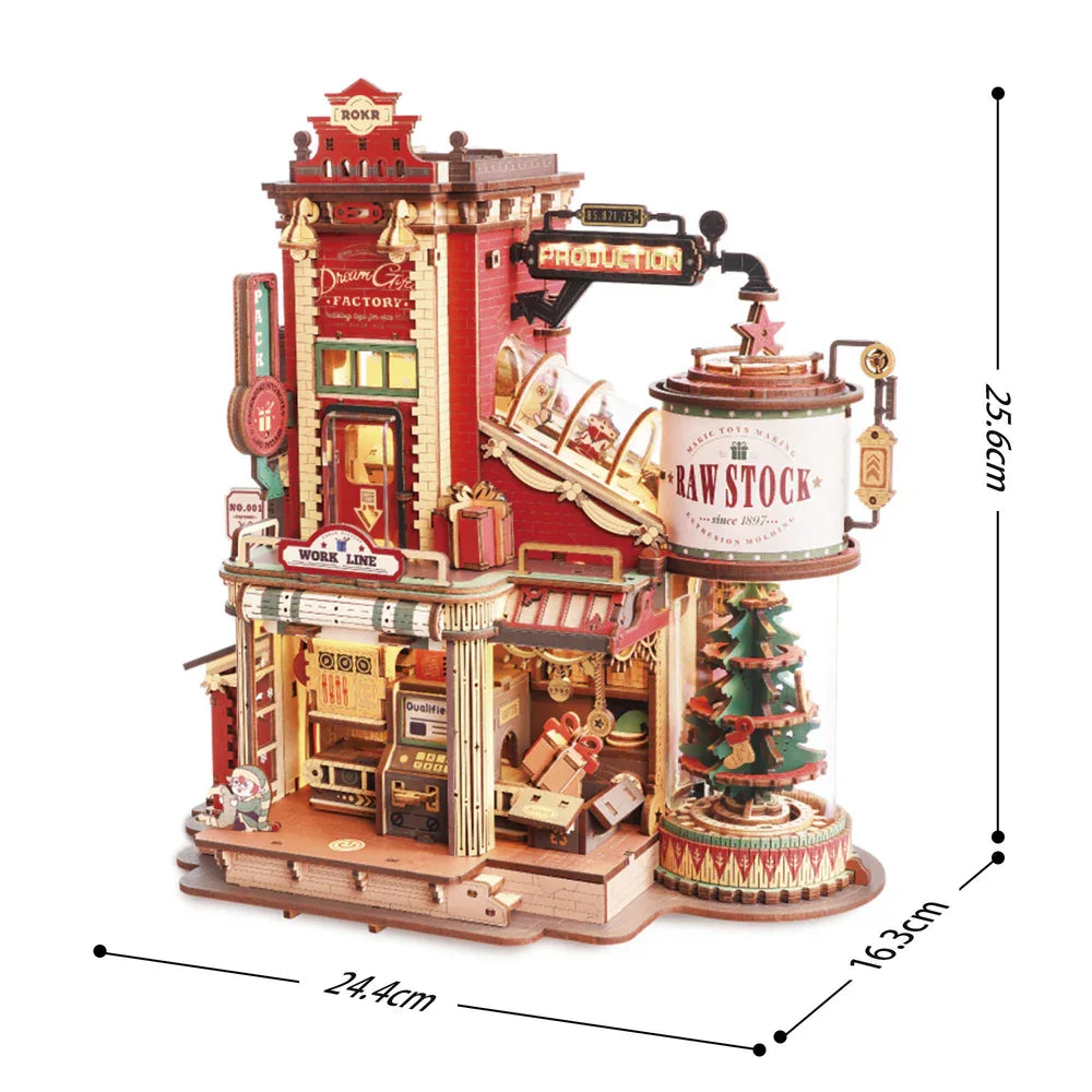 Robotime Wooden Music Box Christmas Dream Gift Factory 3D Wooden Puzzles Wooden Model Kits Build Best Gifts for Kids Adults