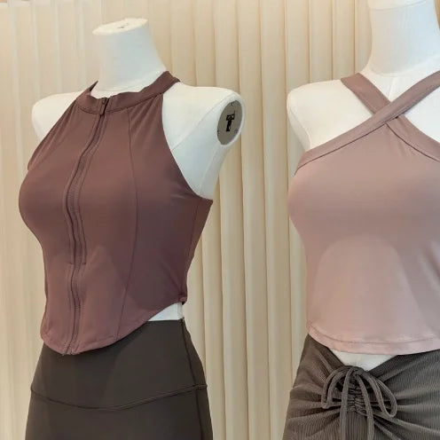 Women's Summer Sports Bra Top with Chest Pad Front Zipper Slim Fit Yoga Fitness Running Training Vest Comfortable Underwear