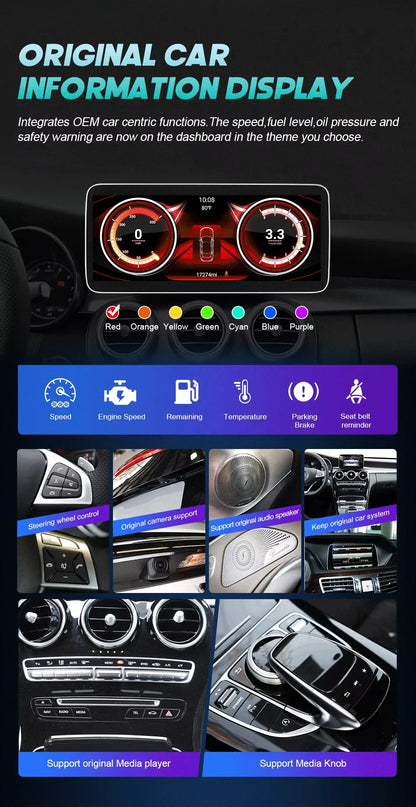 Android 14 CarPlay For Mercedes Benz C Class W205 GLC X253 2014-2018 Car Multimedia Navigation GPS SWC DSP 4G WiFi