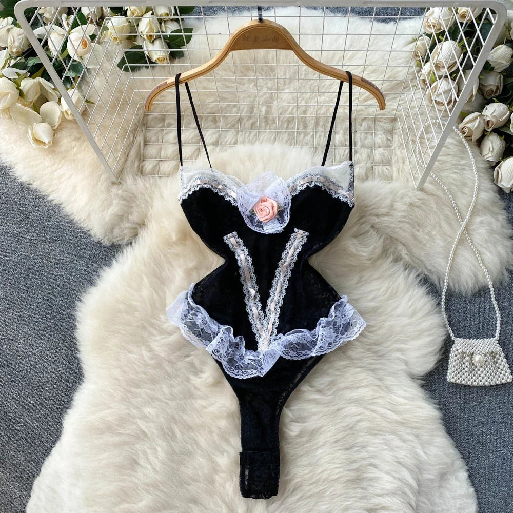 Cute Gray Rabbit Ear Hood Top Sexy Backless Slim Fit Bodysuit Zip Sleeveless Women Sexy Erotic Lingerie Bunny Cosplay Playsuit
