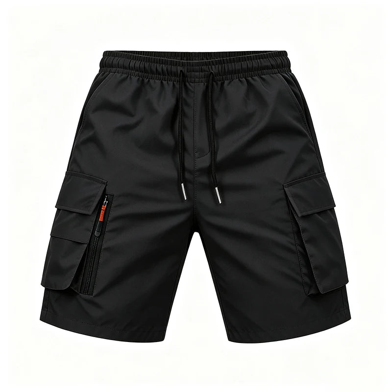 2026 New Men Multi Pocket Cargo Shorts Loose Fit Street Daily Travel Outdoor Summer Drawstring Waist Casual Walking Short Pants