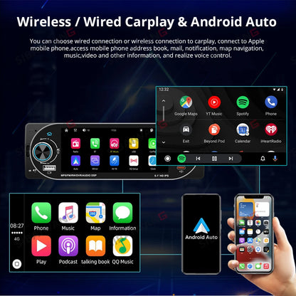 5.1Inch 1Din Car Radio MP5 IPS HD Player Support Wireless Carplay Android Auto Bluetooth FM AM RDS Stereo USB WIFI Video Player