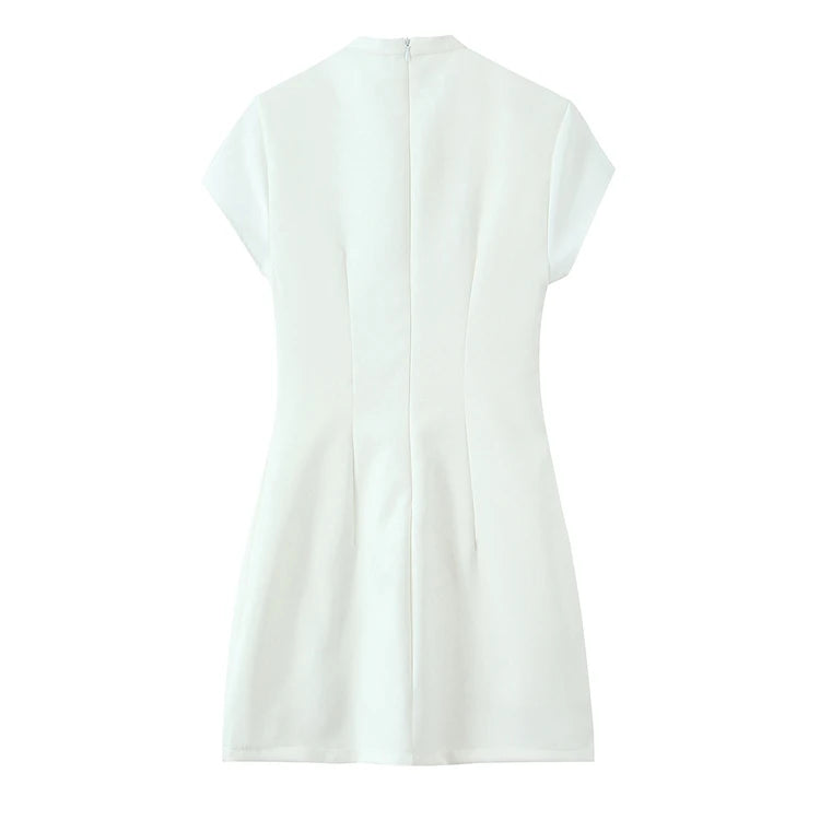 Elegant Short Sleeve Square Collar  Knot Decorated Dress ZA2026 New Summer Women's Fashion Company Annual Meeting