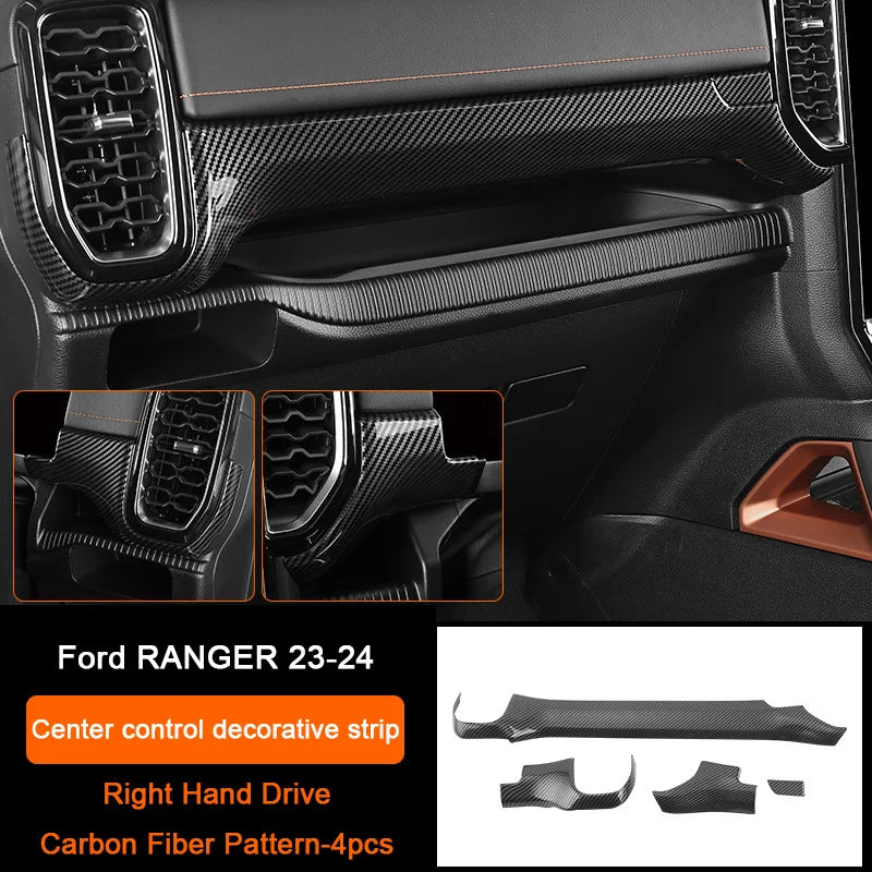 Carbon Fiber Car Interior Overlay Accessories For Ford Ranger Raptor Wildtrak T9 2022-2025, Central Gear Shift Panel Door Trim