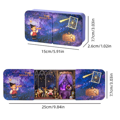 DIY Time Message Box Miniature Dollhouse Kit with LED Light Wooden Assembled Model Handmade Craft Puzzle Toy for Birthday Gifts