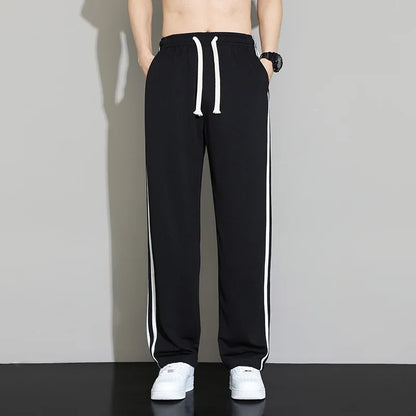 Summer New Men Sweatpants Joggers Straight Pants Neutral Breathable Loose Outdoor Quick Drying Fabric Striped Casual Trouser