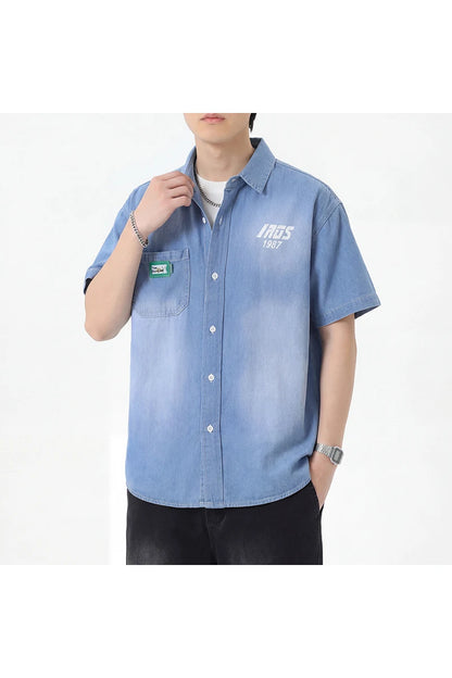 Men's Thin Denim Shirt New Summer Fashion Breathable 100% Cotton Lightweight Loose Short Sleeve Top Streetwear Daily Commute