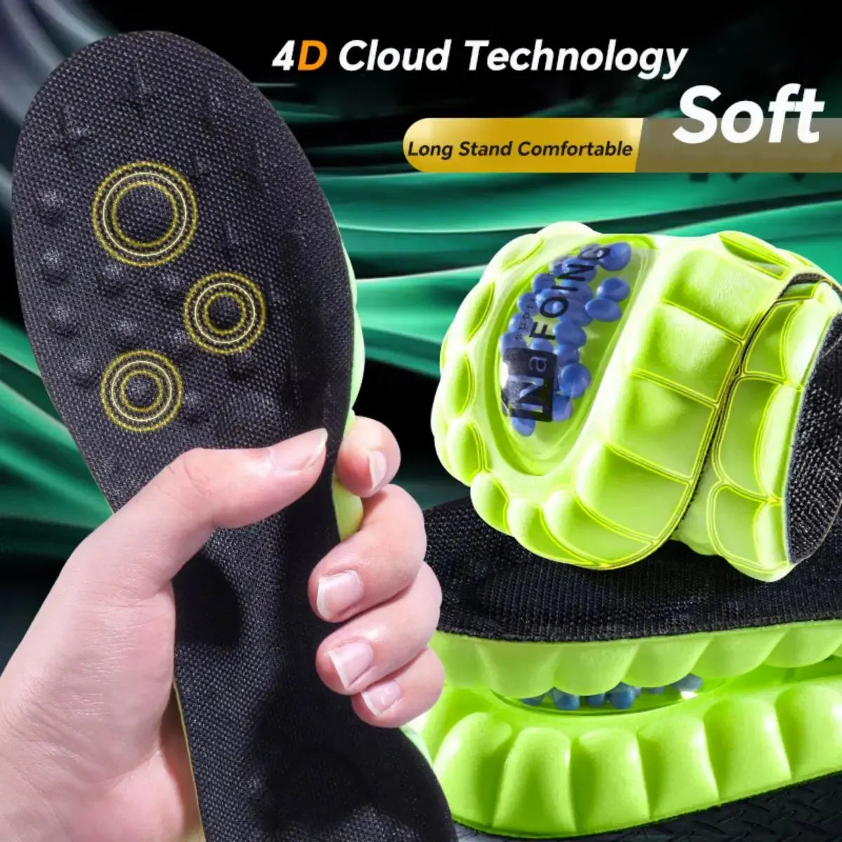 2Pairs Cloud Sport Insoles for Shoes PU Air Cushion Sole Soft Shock Absorption Deodorant Breathable Running Orthopedic Insoles
