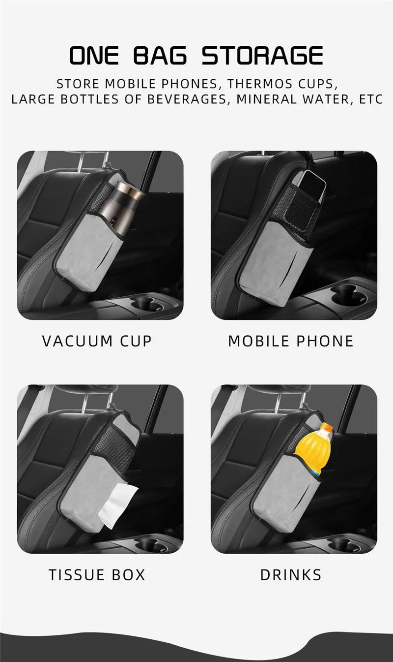 Car Seat Back Bag With Tissue Holder Car Seat Side Storage Bag Car Multifunctional Hanging Drink Holder Mesh Storage Pocket