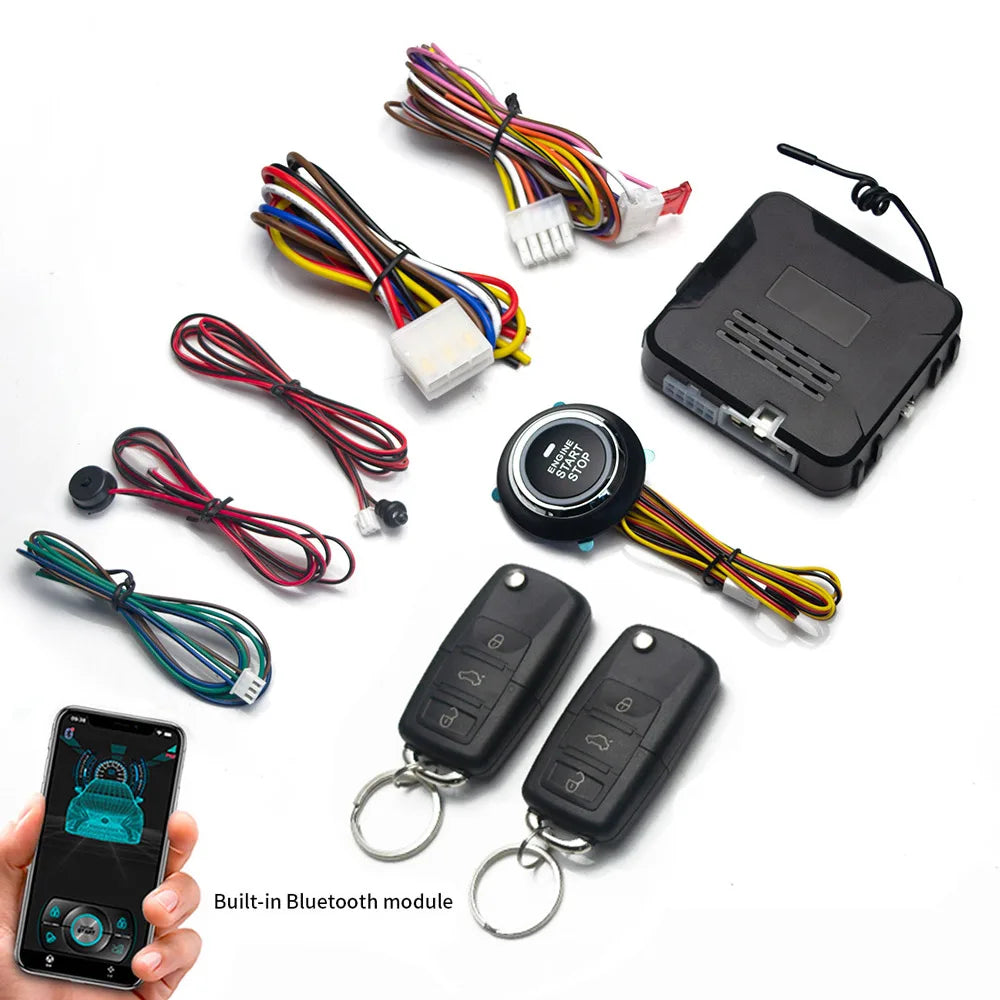 12V Car Alarm Universal Auto Start Stop System Remote Mobile Bluetooth App Control Engine Ignition Autostart Kit Push Accessory