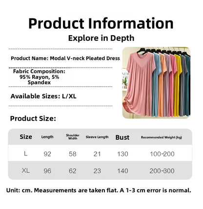 Loose plus Size Sp Dr Modal Women's Summer Thin Home Gown Skirt Sle round Ne ort Sve Long Dr Korean Sle