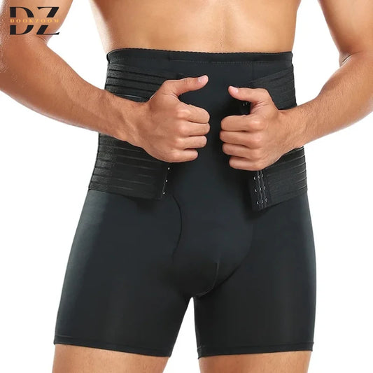 Men High Waisted Tummy Control Panties Waist Trainer Belt Cincher Corset Padded Panties Thigh Breathable Underwear Body Shaper