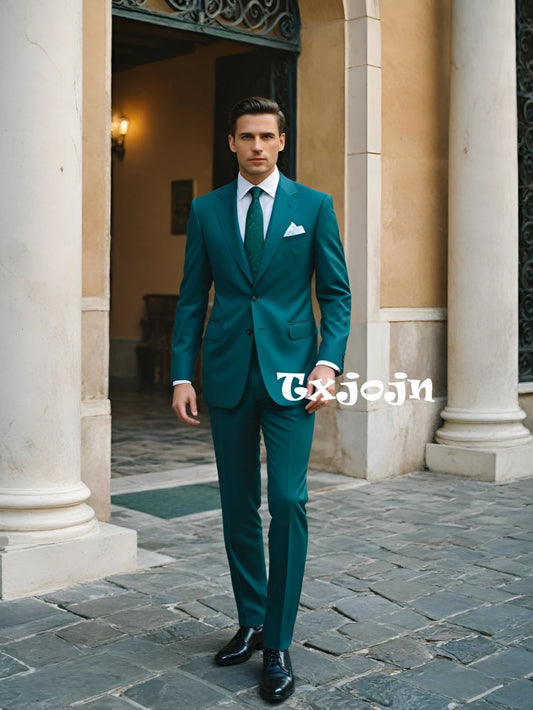 Emerald Green Men's Regular Fit Suits Set 2 Pieces Wedding Wear Customized Elegant Notched Lapel Tuxedo For Business Party Prom