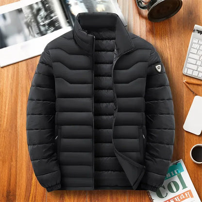 Men's Solid Color High Collar Parkas Zipper Pocket Puffer Jacket Man Autumn Winter Warm Thick Parka Coat Padded Overcoat for Men