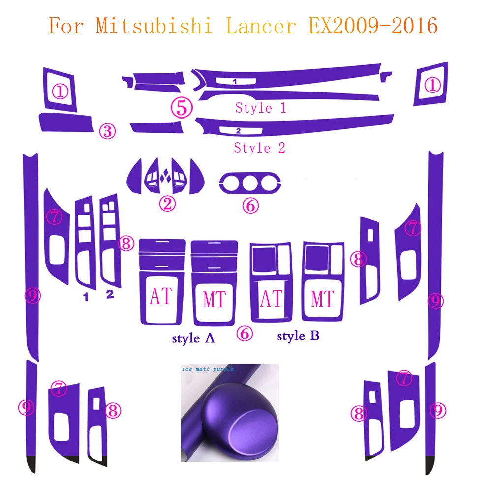 For Mitsubishi Lancer EX2009-2016 Interior Central Control Panel Door Handle Carbon Fiber Stickers Decals Car styling Accessorie