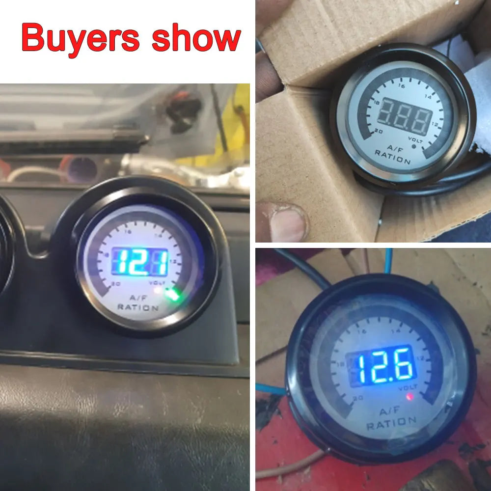 2'' 52mm Air Fuel Ratio Gauge 2 In 1 Voltmeter AFR Car Gauge Can Be Paired With Narrowband O2 Oxygen Sensor Fit for 12V Vehicle