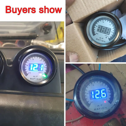 2'' 52mm Air Fuel Ratio Gauge 2 In 1 Voltmeter AFR Car Gauge Can Be Paired With Narrowband O2 Oxygen Sensor Fit for 12V Vehicle