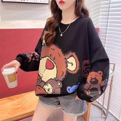 Spring Loose Fit Women's Hoodless Sweatshirt Thin New Korean Style Casual Outerwear Top Bamboo Cotton Long Sleeve round Neck