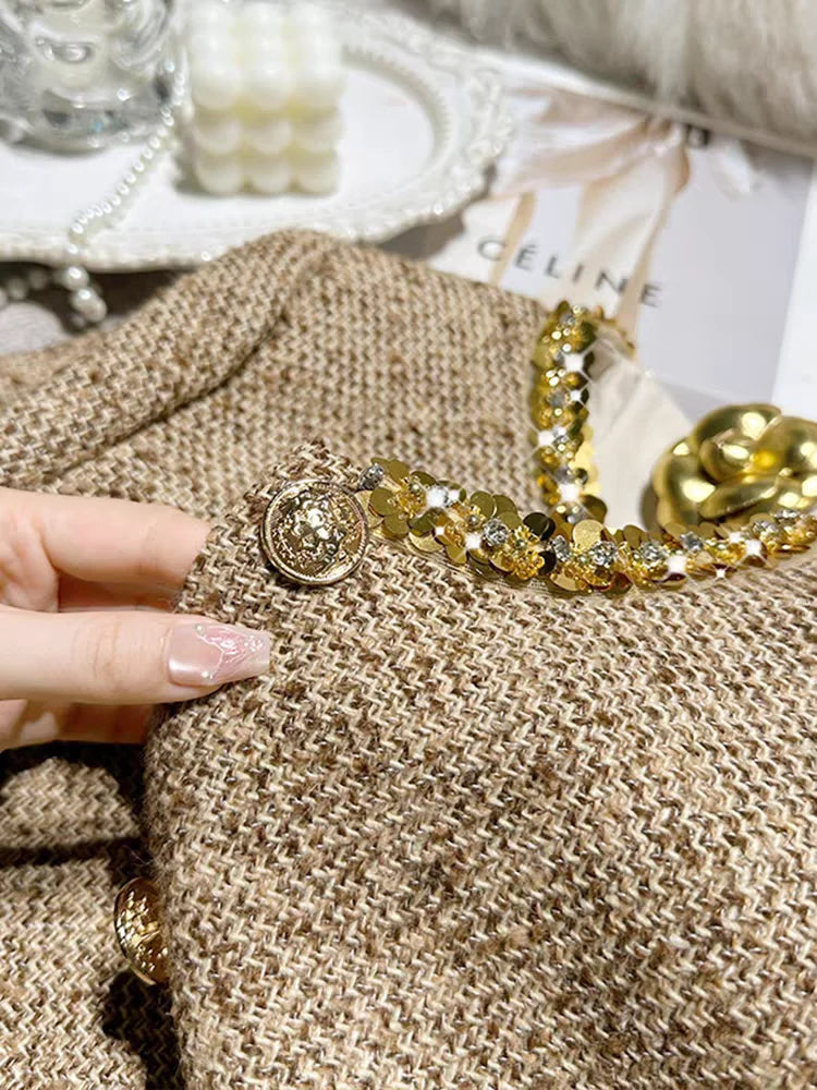 Style Women's Luxury Two-Piece Set Heavy Embroidery Thick Tweed Jacket High Waist  Skirt Fashionable Autumn Spring