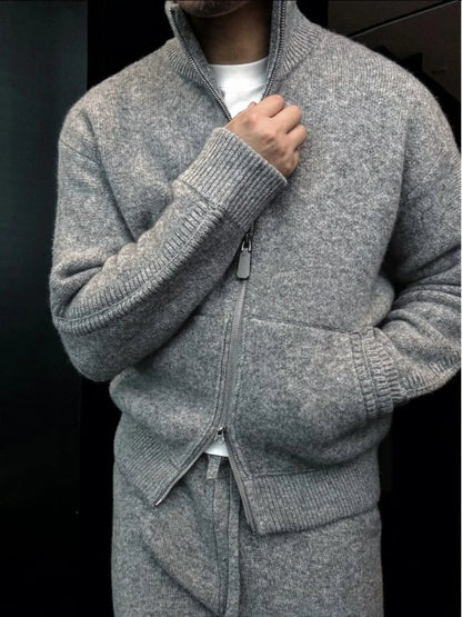 Autumn Winter New Double Zipper Stand Collar Thickened Knitted Jacket Men's High Fashion Soft Warm Sweater Casual Style Long ...