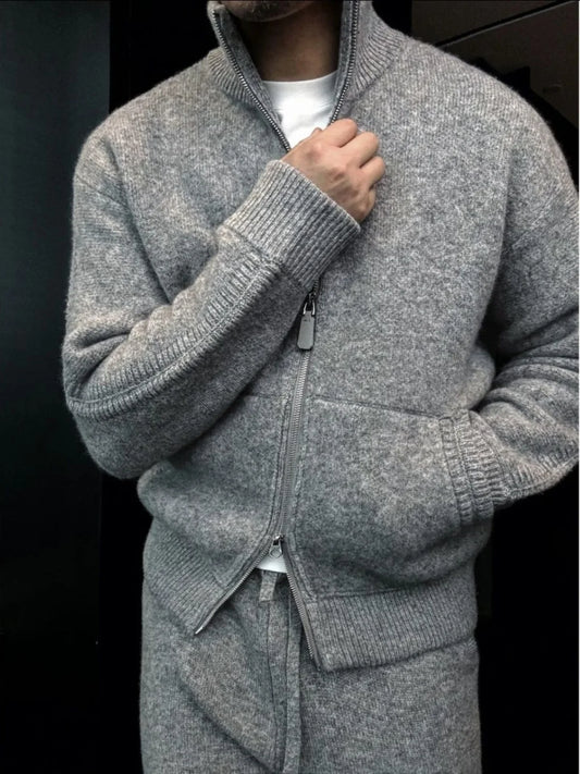 Autumn Winter New Double Zipper Stand Collar Thickened Knitted Jacket Men's High Fashion Soft Warm Sweater Casual Style Long ...
