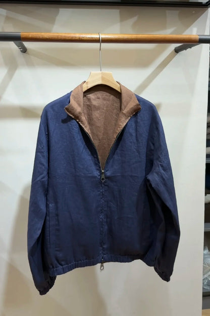 Reversible Linen Stand Collar Zip Casual Jacket For Men