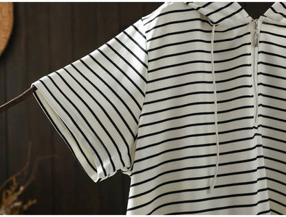 Short-sleeve Women T-shirt Summer 2026 Stylish New Trendy Loose Striped T-shirt ZF2132