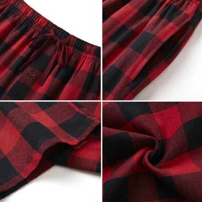 3pcs Men's Flannel Pajama Bottoms Autumn/Winter Fashion Plaid Sleeping Pants Elastic Lace Up Home Casual PJ Pants with Pockets