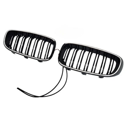 For BMW 3 Series GT F34 2012 - 2020 Double Lines Fromt Bumper Kidney Racing LED Light Grille Lamp Grill Gloss Black Car Styling