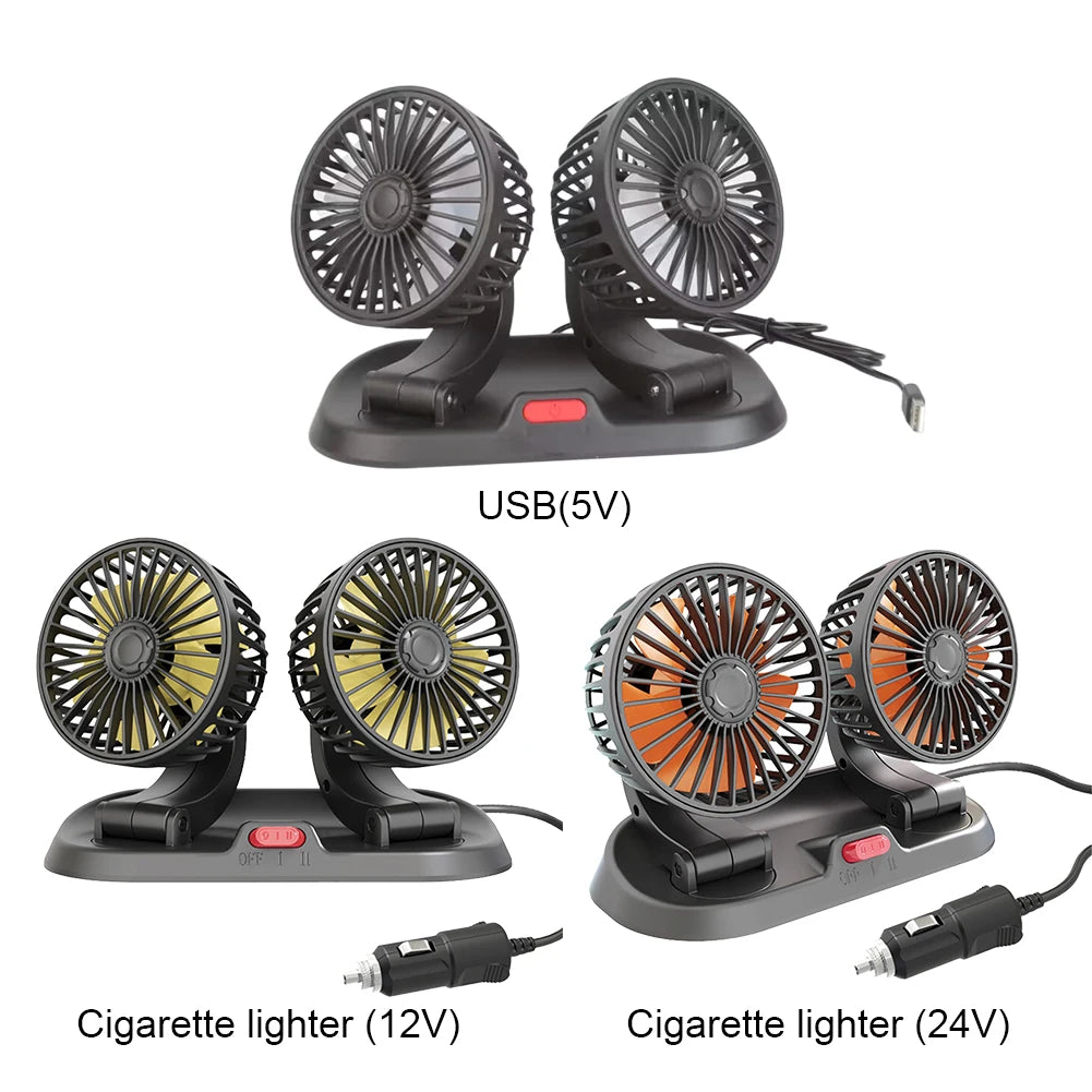 Car Fan 360° Adjustable 1/2/3/4 Head Air Fan Automotive Electric Fan USB/12V/24V Fan 2 Speeds Car Silent Fan for Home Desk Car