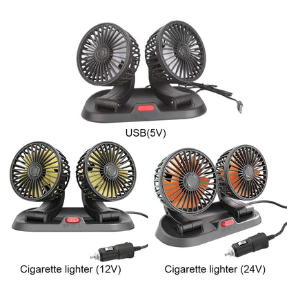Car Fan 360° Adjustable 1/2/3/4 Head Air Fan Automotive Electric Fan USB/12V/24V Fan 2 Speeds Car Silent Fan for Home Desk Car
