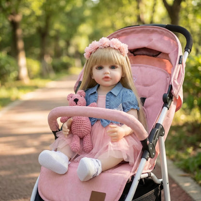 NPK 55CM Lifelike Vinyl Reborn Baby Doll Waterproof Betty with Long Blond Hair Princess Toddler  Real Touch Collectible Doll
