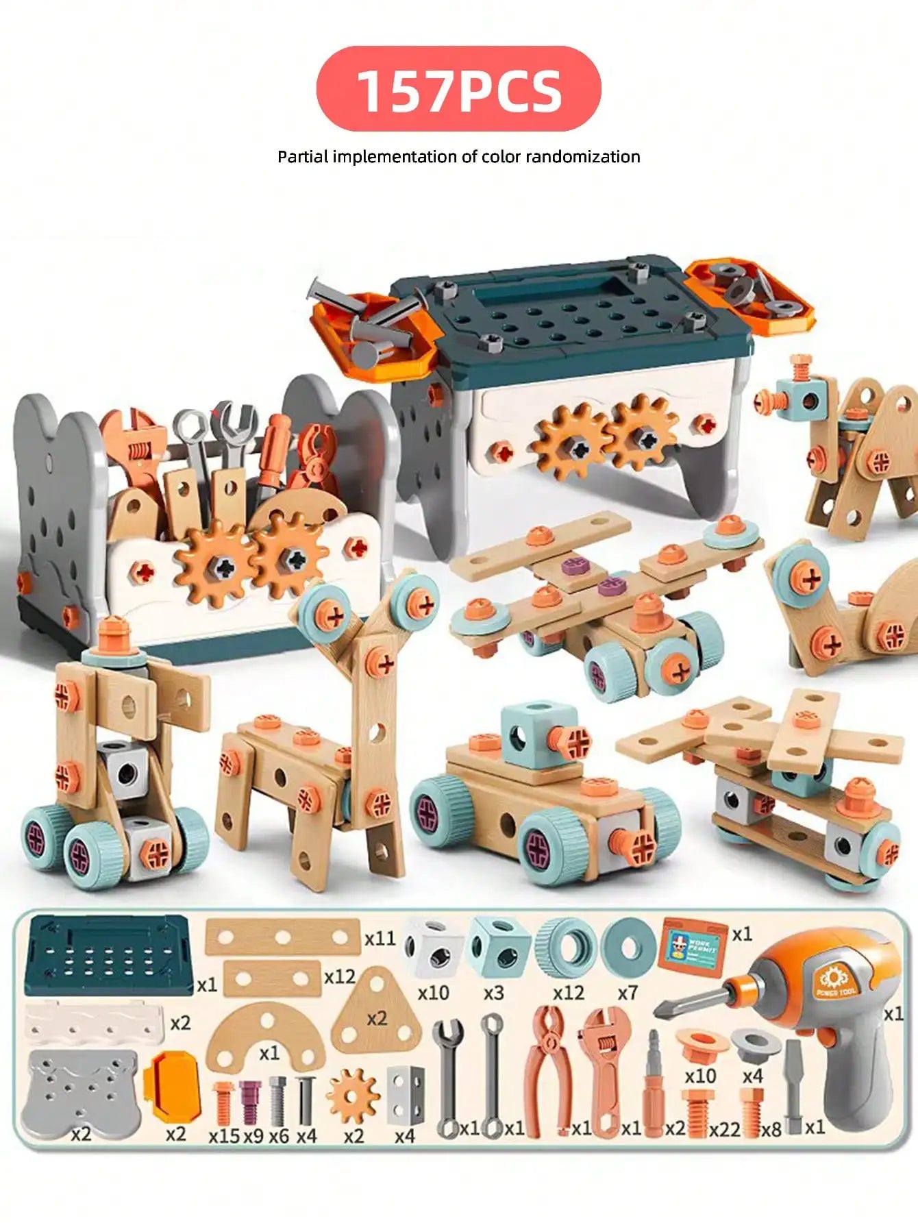 Kids Tool Set DIY Nut Assembly Puzzle Simulated Screwing Toolbox Early Educational Disassembly Repair Kit STEM Montessori Toys