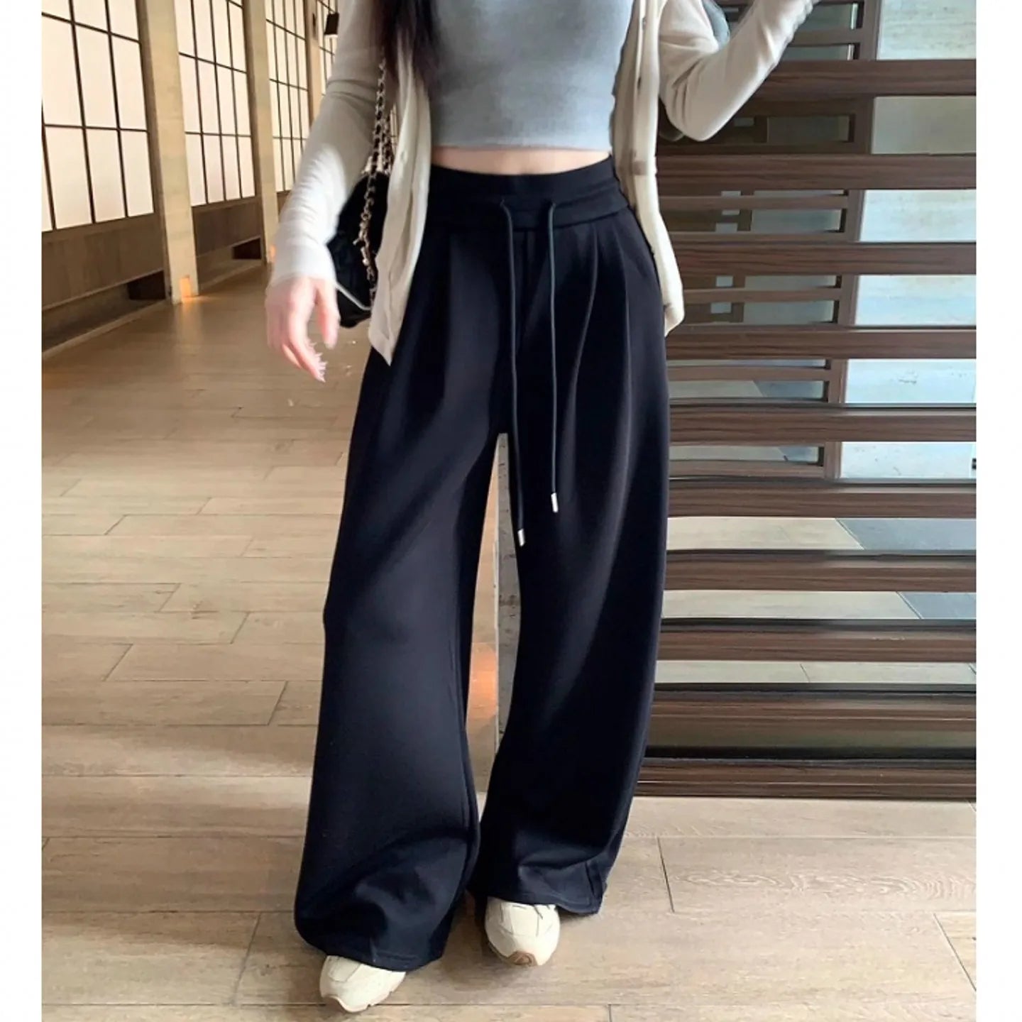 High Waist Wide Leg Sport Pants Women Loose Lazy Style Spring Autumn Casual Straight Long Trousers Comfortable High Waist