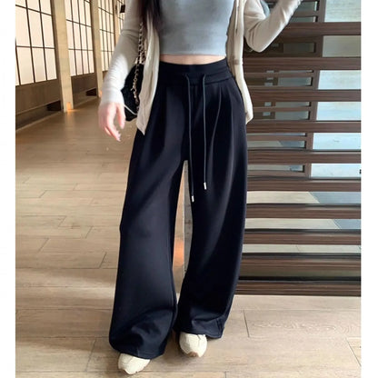 High Waist Wide Leg Sport Pants Women Loose Lazy Style Spring Autumn Casual Straight Long Trousers Comfortable High Waist