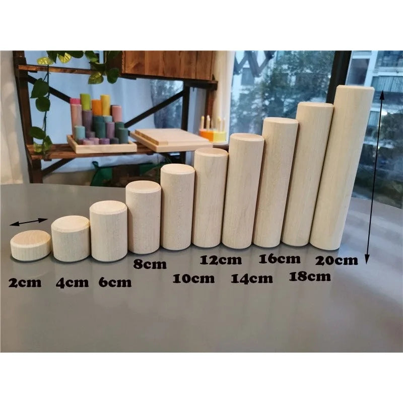 Kids Large Wood Building Rollers Pastel Blocks Stain Lime Stacking Cylinders Forest Trees Rings  Educational Creative Toys