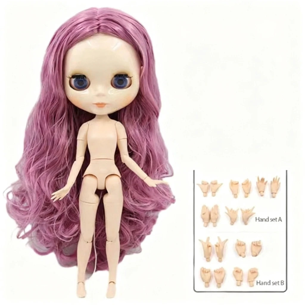 ICY DBS Blyth doll 1/6 BJD Customized nude joint body with white skin, glossy face,blue background is matte face girl gift, toy