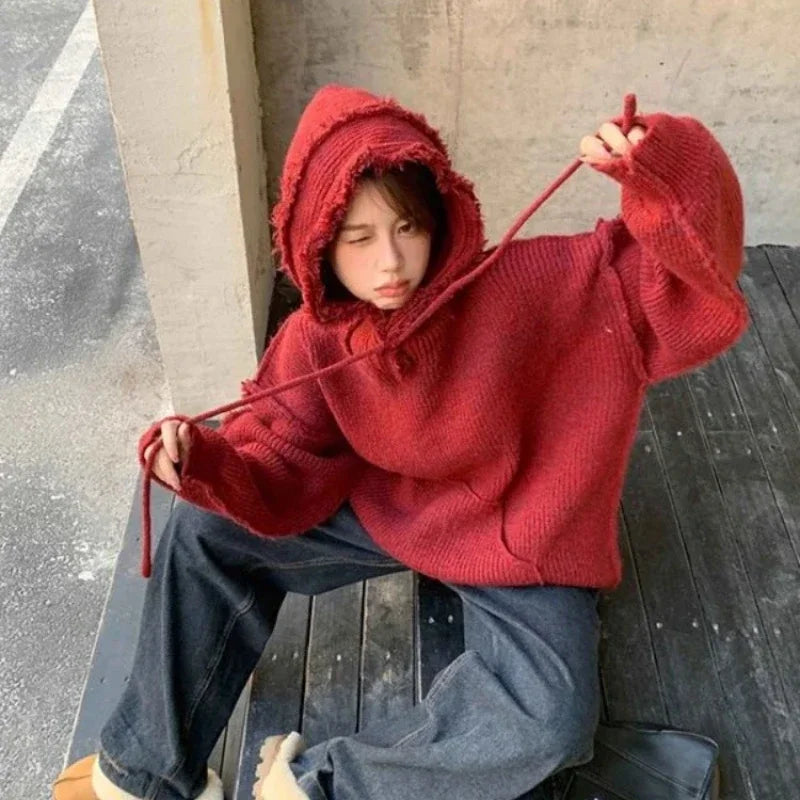 Autumn and Winter Thick Hoodies Cold Red Korean Women's Hooded Sweatshirts Warm Female Top Clothing Essential Coat Cheap New In