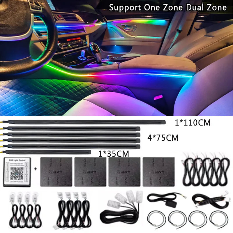 14/18/22 in 1 Led Car Atmosphere Lights RGB 64 213 Color Blutooth Acrylic APP Control Led Ambient Lamps One Zone Dual Zone 12V