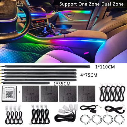 14/18/22 in 1 Led Car Atmosphere Lights RGB 64 213 Color Blutooth Acrylic APP Control Led Ambient Lamps One Zone Dual Zone 12V