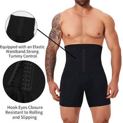 Slimbelle Men's Shapewear Boxer High Waist with Hook Fajas Tummy Control Shorts Slimming Body Shaper High Stretch Butt Lifter