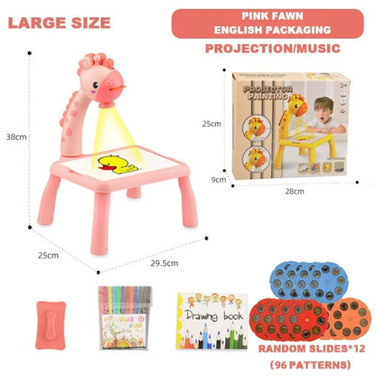 Drawing Projector for Kids, Little Deer Educational Toy, Battery Powered Table with Music, Creative Art Learning Gift For Kids