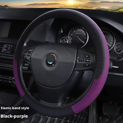Elastic Carbon Fiber Leather Steering Wheel Cover Universal 36-40cm No Inner Ring Anti-slip Car Handle Protector 4 Seasons
