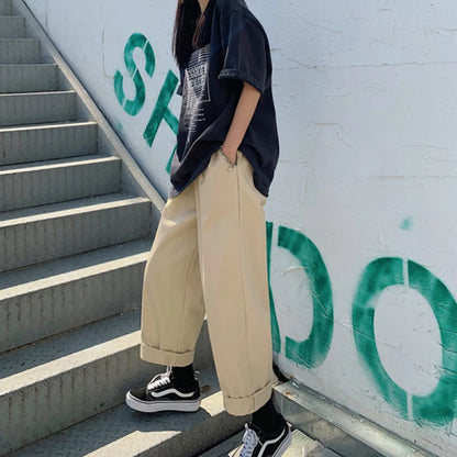 Brown Loose Straight Leg Workwear Pants Women's Spring Autumn plus Size Comfortable Casual American Style Wide Leg Trousers