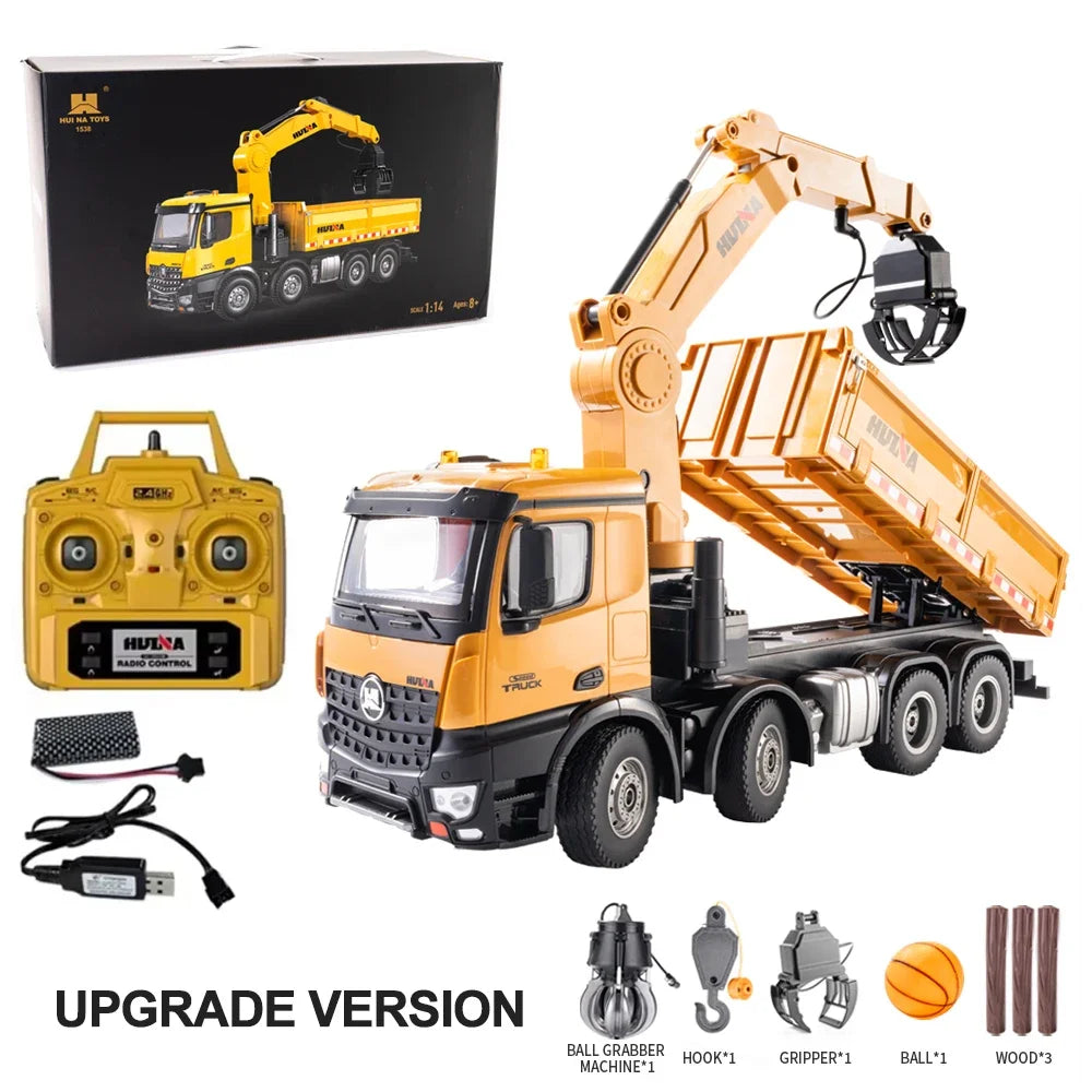 HUINA 1538 26CH RC Semi-alloy Truck 1/14 Remote Control with Wood Grab Dump Engineering Truck Dump Car Model Toy Children